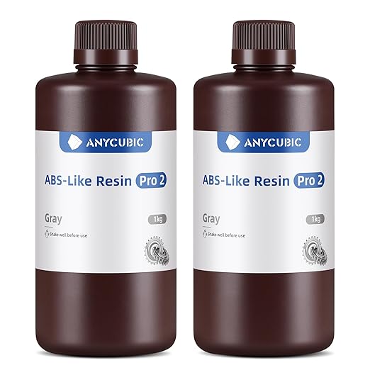 ANYCUBIC ABS-Like Resin Pro 2, 3D Printer Resin with Enhanced Strength and Toughness, High Precision and Minimal Shrinkage, Wide Compatibility for All LCD Resin 3D Printers (Grey+Grey, 2kg)