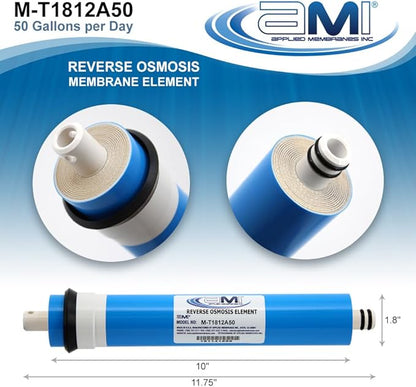 APPLIED MEMBRANES INC. 50 GPD Reverse Osmosis Membrane | RO Membrane Water Filter Replacement for Reverse Osmosis Water Filtration System | 1.8" x 12" Universal Compatibility, Pack of 5