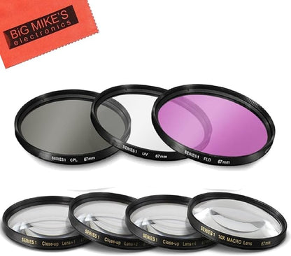 67mm Multi-Coated 7 Piece Filter Set Includes 3 PC Filter Kit (UV-CPL-FLD-) and 4 PC Close Up Filter Set (+1+2+4+10) for Nikon CoolPix P900, P950 Digital Camera