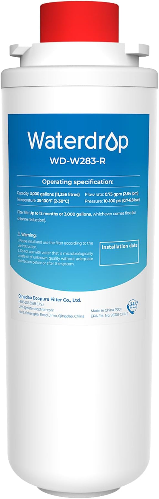 [With Chip] Waterdrop W283-R Replacement for Elkay® 51300C, Compatible with Elkay® ezH20® and Halsey Taylor® Bottle Filling Stations, NSF/ANSI 42, Reduces Chlorine, Bad Taste & Odor, 1 Pack