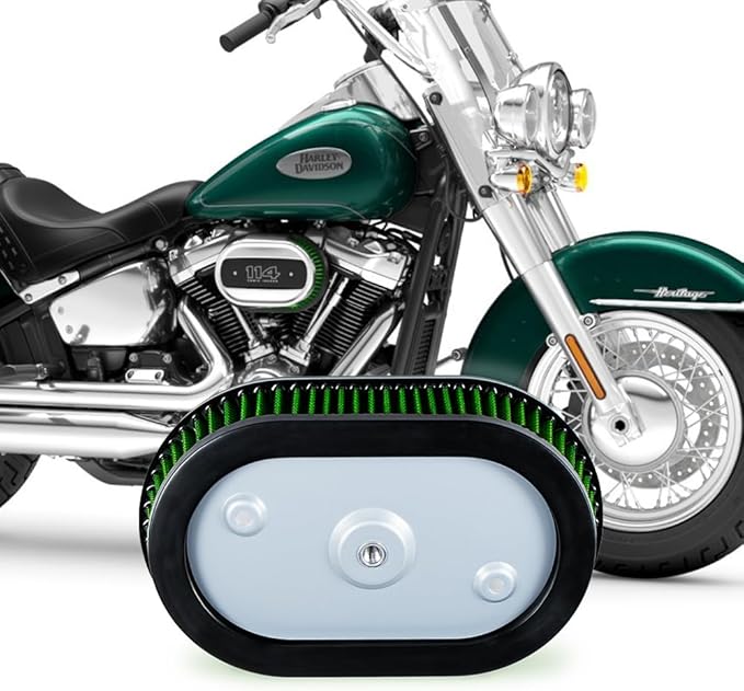 High-Flo Replacement Air Filter Element For Ventilator - Milwaukee-Eight Engine '18-later Softail and '17-later Touring and Trike Models Equipped with 114 Air Cleaner (Green 114 Air Cleaner)