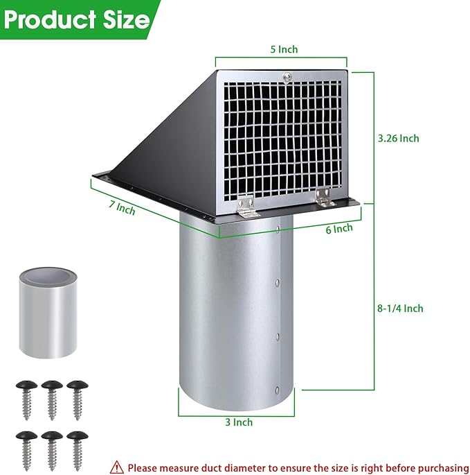 3 Inch Dryer Vent Cover Outside with Mesh and Damper,Wall Vent Exhaust Vent Cover,Metal Dryer Vent Hood Outdoor Exterior Vent Cover External Cap for Dryer Ducting/Range Hood/Laundry/AC Air Vent-Black