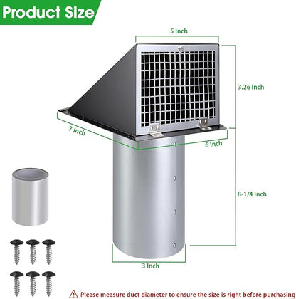 3 Inch Dryer Vent Cover Outside with Mesh and Damper,Wall Vent Exhaust Vent Cover,Metal Dryer Vent Hood Outdoor Exterior Vent Cover External Cap for Dryer Ducting/Range Hood/Laundry/AC Air Vent-Black