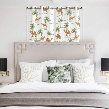 2 Panel Kitchen Cafe Curtains, Desert Camels Sunlight Filtering Nature Air Through, Home Decor Window Covering Tier Curtains for Bedroom Living Room 104W x 52L inch Tropical Date Palm Trees Animal