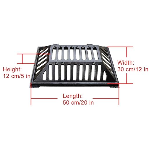 Manhole Cover and Frame Ductile Iron, Heavy Duty Drain Grate, One-Piece Design, Reinforced Drainage Covers for Yard, Garden, Construction Sites(50 * 30 * 12 cm/20 * 12 * 5 in)