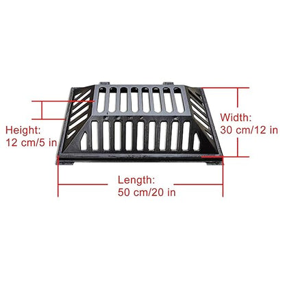 Manhole Cover and Frame Ductile Iron, Heavy Duty Drain Grate, One-Piece Design, Reinforced Drainage Covers for Yard, Garden, Construction Sites(50 * 30 * 12 cm/20 * 12 * 5 in)