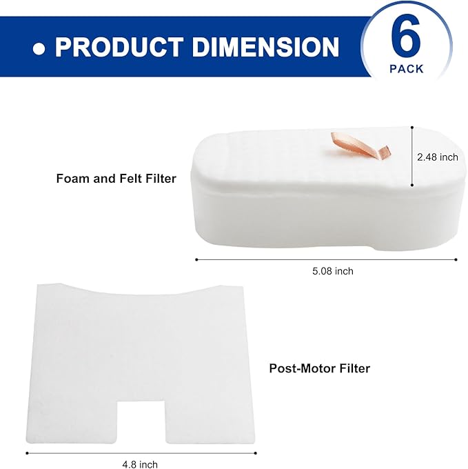 HZ2002 Filter for Shark HZ752 HZ2000 HZ251 HZ600 HZ600C HZ602 UV580 HZ700 HZ702 HZ251 HS152AMZ Vertex UltraLight DuoClean PowerFins Corded Stick Vacuum - Part XFFKHZ2000 XPMFHZ2000, 6 Pack