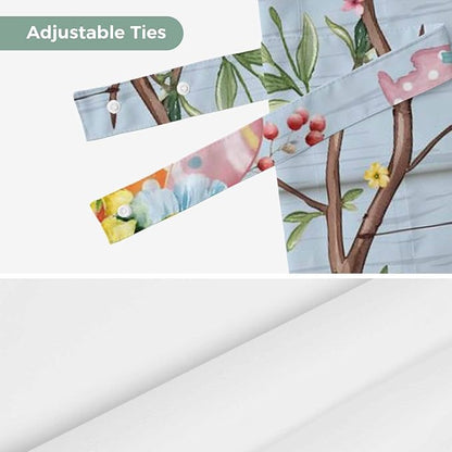 Easter Tie Up Valance Curtains for Windows, Kitchen Curtains Window Shades, Spring Watercolor Bunny Eggs Flower Wood Grain Blue Light Filtering Roman Curtain Valances for Bedroom/Bathroom/Cafe 54"x18"