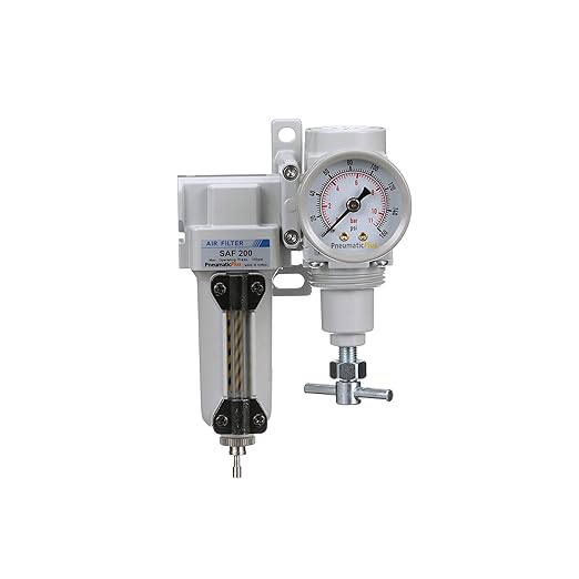PneumaticPlus SAU220T-N02G-MEP Mini Compressed Air Filter Regulator Combo 1/4" NPT - T-Handle, Metal Bowl, Manual Drain, Bracket, Gauge