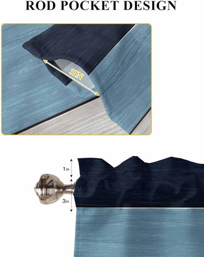 Vintage Country Woodcuts Window Valance Curtains, Blue Gradient Striped Light Filtering Kitchen Valance with 3-inch Rod Pocket for Living Room Bathroom Bedroom,2 Panel,27.5x36In
