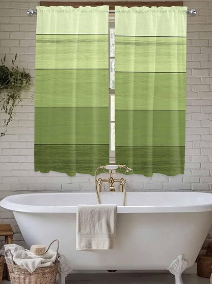 Gradient Green Wooden Board Window Valance Curtains, Retro Country Wood Grain Light Filtering Kitchen Valance with 3-inch Rod Pocket for Living Room Bathroom Bedroom,2 Panel,52x72In