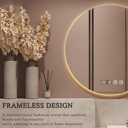 LTSRLL Frameless Illuminated LED Bathroom Wall Mirror with Touch, Demister Pad and Dimmable Lights & 3 Colors for Makeup Shaving and Bath Vanity IP44(Backlight,80cm/31.5in)