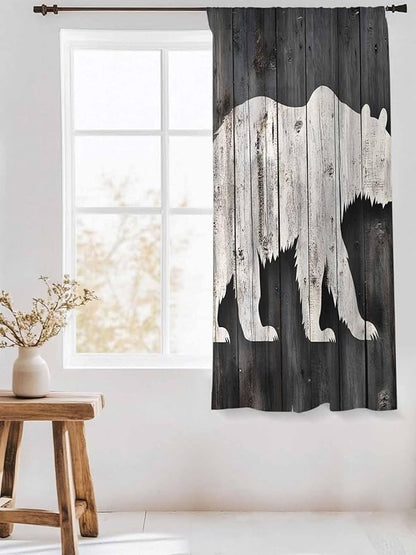 Sheer Curtains 72 Inches Long, White Brown Bear Semi Sheer Curtains Light Filtering Window Treatment, Farmhouse Country Rustic Wooden Grain Privacy Voile Drapes for Living Room Bedroom 52x72 Inch
