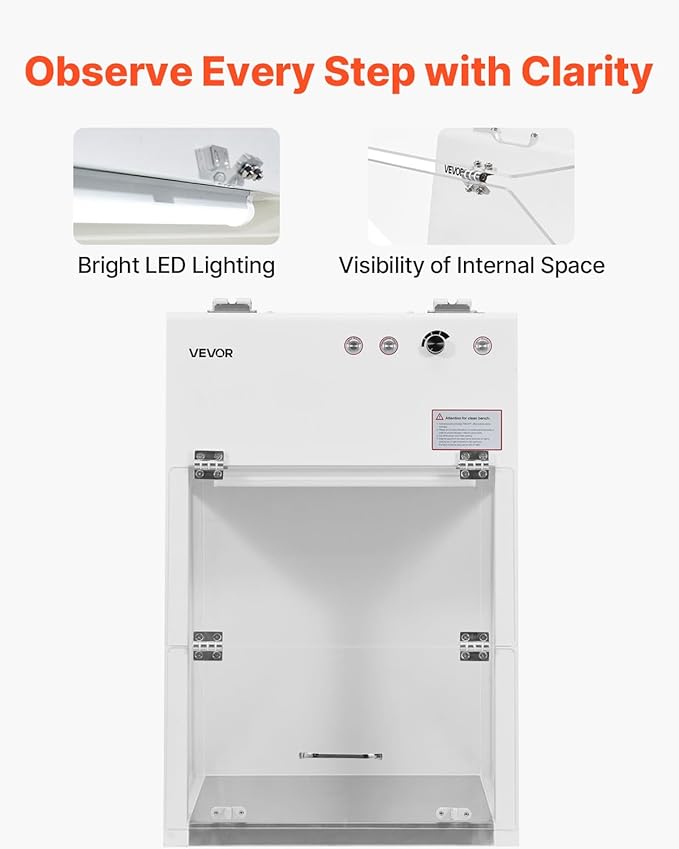 VEVOR Laminar Flow Hood, 20.08 x 20.47 x 23.62 inch Working Area Portable Clean Room, Meets ISO Class 5 Clean Room Standards, Adjustable, with HEPA-14 Filter and G1 Pre-Filter, for Laboratory Use
