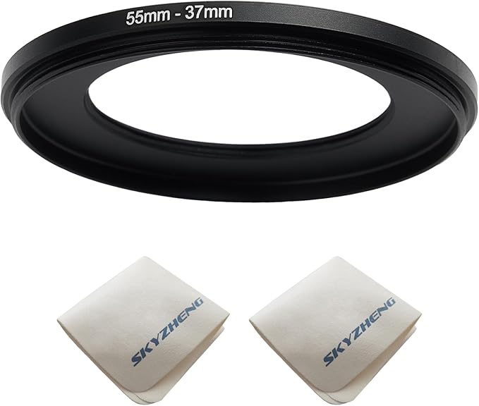 55mm Lens to 37mm Camera Lens Adapter 55mm to 37mm Step Down Ring Adapter Ring for All Brands of UV ND CPL, with Premium Lens Wiping Cloth 2 Pack (55mm-37mm)