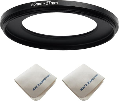 55mm Lens to 37mm Camera Lens Adapter 55mm to 37mm Step Down Ring Adapter Ring for All Brands of UV ND CPL, with Premium Lens Wiping Cloth 2 Pack (55mm-37mm)
