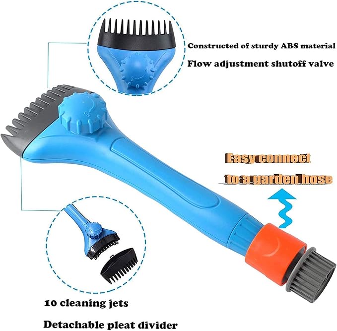 Wadoy Pool & Spa Filter Cartridge Cleaner Tool, Handheld Pool Filter Cleaning Tool Removes Debris and Dirt from Spa and Hot Tub Filters(with Adapter)