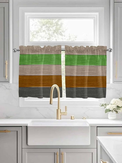Farm Gray Green Brown Wood Grain Window Valance Curtains, Rustic Wooden Plank Light Filtering Kitchen Valance with 3-inch Rod Pocket for Living Room Bathroom Bedroom,2 Panel,27.5x24In