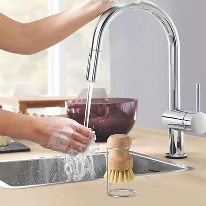 Kitchen Brush, Scrubber Cleaner with Wooden Handle and Drain Rack, Dish Scrubber for Sink Pots Pans Shower Bathroom Grout Tile Washing