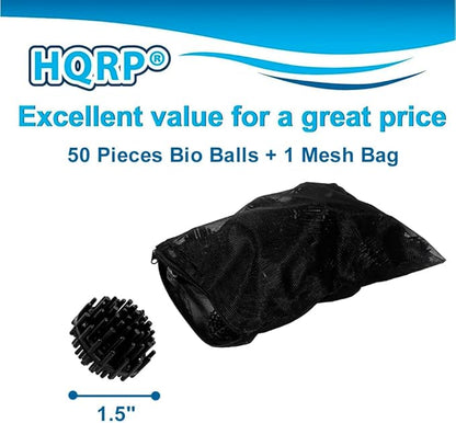HQRP 50 pcs Bio Balls Filter Media 1.5 Inch - Large Bio Ball for Aquarium, Pond, Waterfall, Fountain Filter Media in Mesh Bag with Zipper
