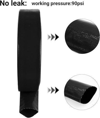 1-1/4" x 100 FT Pool Backwash Hose, Black Heavy Duty Reinforced PVC Lay Flat Water Discharge Hose