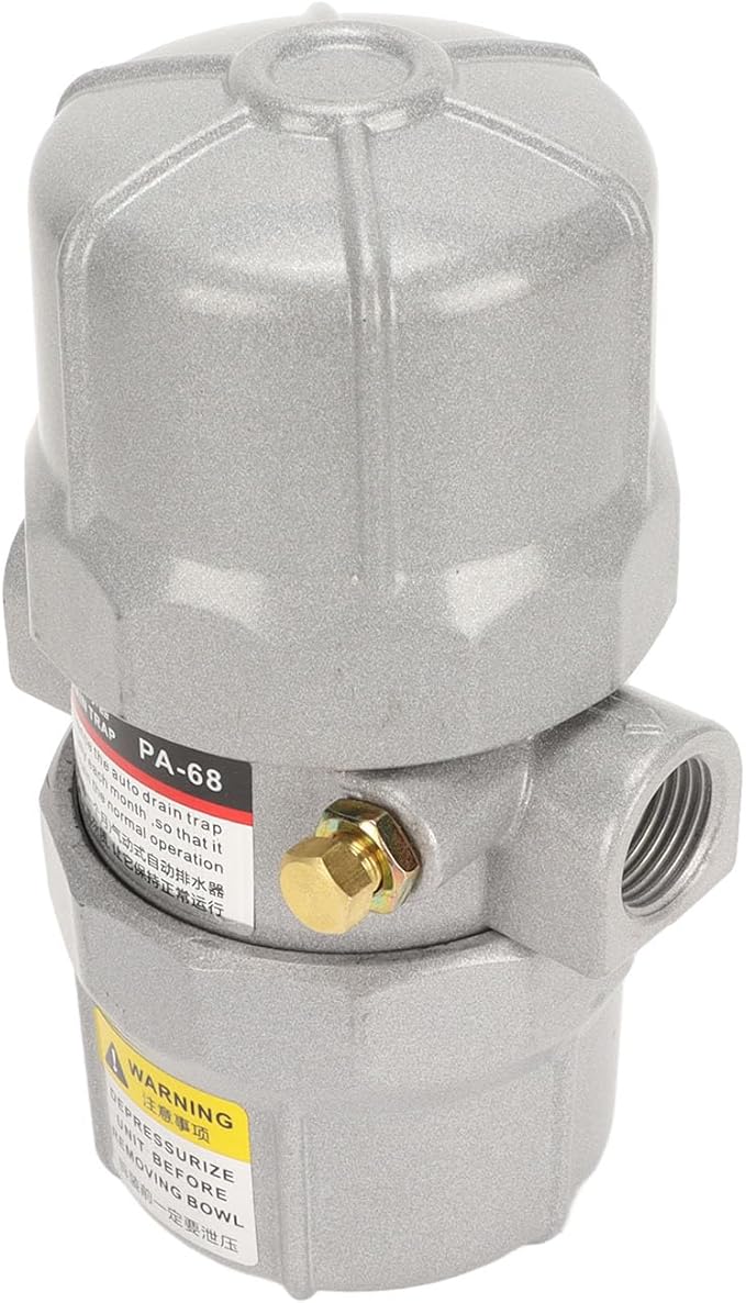 Universal Automatic Drain Valve Pneumatic Filter, 1/2in NPT Interface Drainage Valve for Compressed Air Systems, Aluminum Alloy Shell with Adjustable Brass Knob, 0-16Bar Working