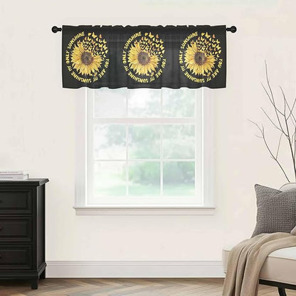 YOU ARE MY SUNSHINE Sheer Valance Curtains, Summer Sunflowers Golden Gradient Butterflies Light Filtering Kitchen Valances Rod Pocket Voile Curtain Treatment for Bedroom/Living Room/Basement 60Wx18L