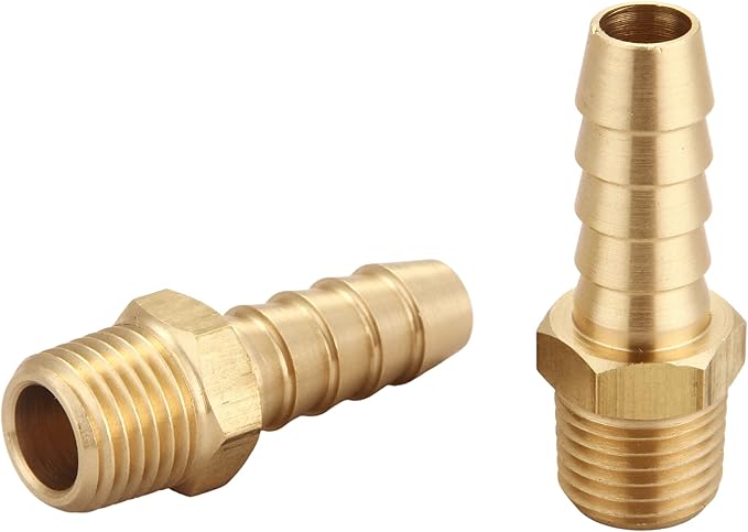 3/8 Inch Hose Barb to 1/4 Inch NPT Male Thread Brass Air Hose Barb Fittings, Brass Barbed Air Hose Repair Connector, (10 Piece)