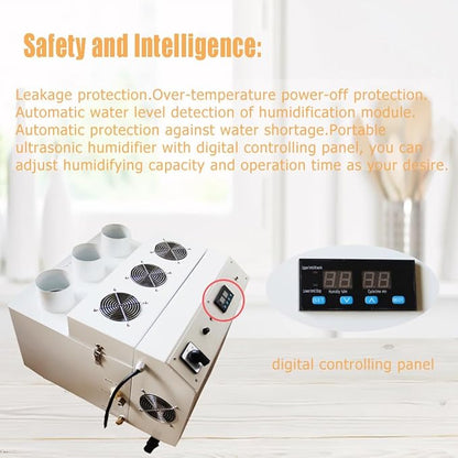 Ultrasonic Humidifier 24kg/h Portable Continuous Cool Mist Maker Humidifier Commercial Industrial Humidifier with Humidistat and Remote Sensor for Greenhouse Large Room Three Mist Outlet