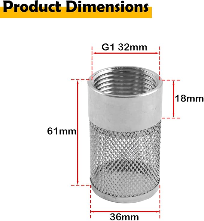Dia Hose Inlet Suction Strainer Filter, Stainless Steel Water Pump Filter for Garden Irrigation, High Pressure Water Pump, Sprayer & Plumbing Systems (36mm)