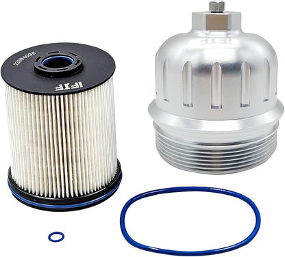 iFJF TP1015 Fuel Filter and 134001 Housing Cap Replacement for Duramax 6.6L 2017-2024 Chevy Silverado/GMC Sierra 2500HD 3500HD L5P Diesel Engine(Silver Cap)