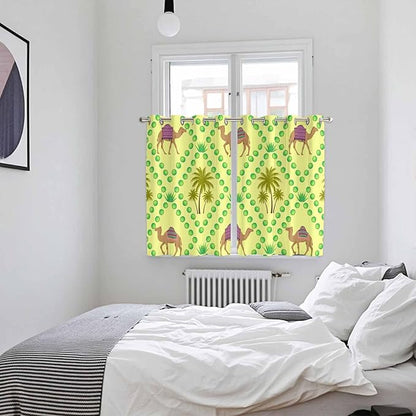 2 Panel Kitchen Cafe Curtains, Desert Sand Camels Sunlight Filtering Nature Air Through, Window Decor Tier Curtains for Living Room 104W x 72L inch Palm Trees Tropical Plants Polka Dot Yellow