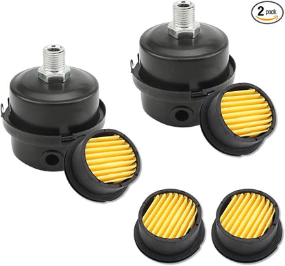 Pack of 2 Air Compressor Silencer with Replacement Elements, 1/4" Thread Air Compressor Intake Filter Silencer, 13mm Metal Air Compressor Filter Noise Muffler Replacement Parts