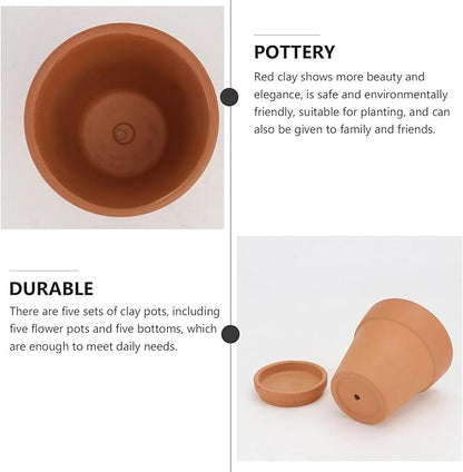 5pcs Red Clay Succulent Pots with Saucers, Indoor Succulent Plant Containers, Breathable Baked Terracotta Flower Planters for Home Gardening and Nursery Use