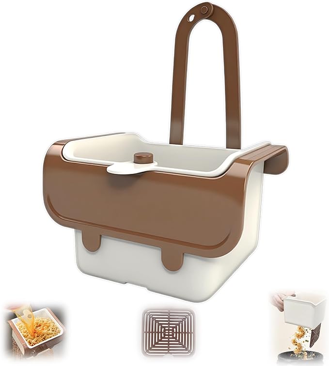 Kitchen Food Waste Catcher for Sink Faucet Hanging, Multi-purpose Kitchen Sink Strainer Basket with Self-Cleaning Press to Open Dumping Design, The Food Trash Leftovers Basket Catcher (Khaki)