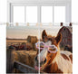 Farm Horses Kitchen Curtains 45 Inch Length, Short Cafe Window Curtains Tab Top, Farmhouse Barn Funny Animals Butterfly Light Filtering Window Treatments Tier Drapes 27.5"x45" 2 Panel