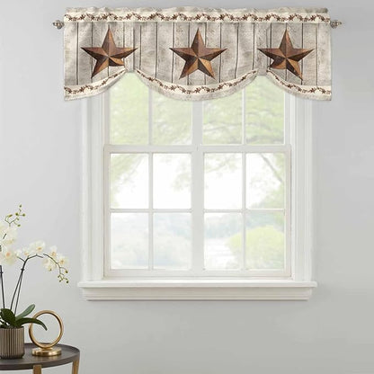 Western Texas Star Retro Tie Up Valance Curtains for Windows, Kitchen Curtains Window Shades, Country Farmhouse Gray Wood Grain Light Filtering Roman Curtain Valances for Bedroom/Bathroom/Cafe 42"x18"