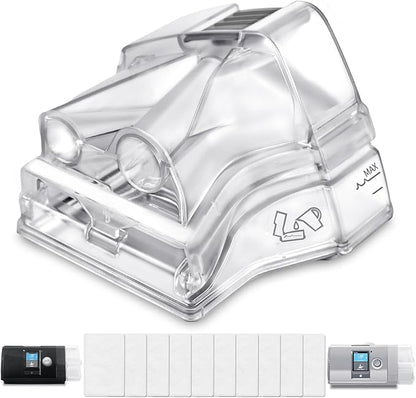 Replacement Water Chamber Compatible with AirSense 10 and Aircurve 10, Perfect Fit and Reliable Water Tank, with 10 Packs Filters Compatible with AirSense 10 & AirCurve 10 CPAP Machines