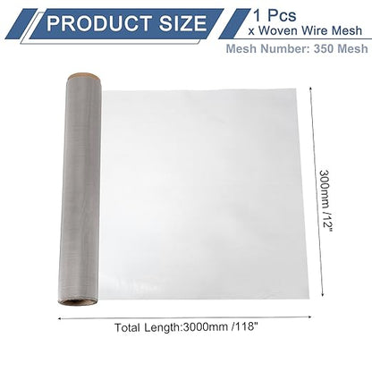 uxcell 350 Mesh 118" x 12" Woven Wire Mesh, 304 Stainless Steel Air Vent Filter Screen, Window Screen Mesh for DIY Projects Vents Cover Filtration Animals Fence