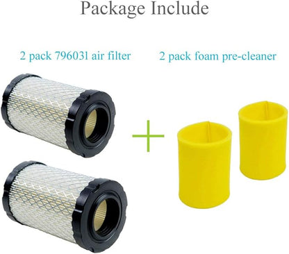 HOODELL 2 Pack 796031 Air Filter + Pre Cleaner Compatible with 591334 594201 797704, Husqvarna YTH22V46, John Deere D100, Pro Performance for Lawn Tractor and More