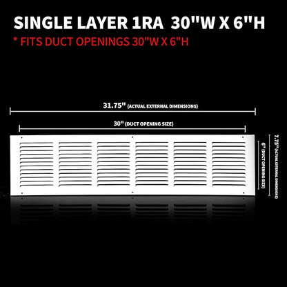 30x6 Return Air Grille(Duct Opening Size),Air Return Vent Cover,Flat Vent Cover,Rejillas De Aire Acondicionado para Casa,Return Air Grilles,Outer Dimensions:31.75"Wx7.75"H(30"W x 6"H, Duct Opening)