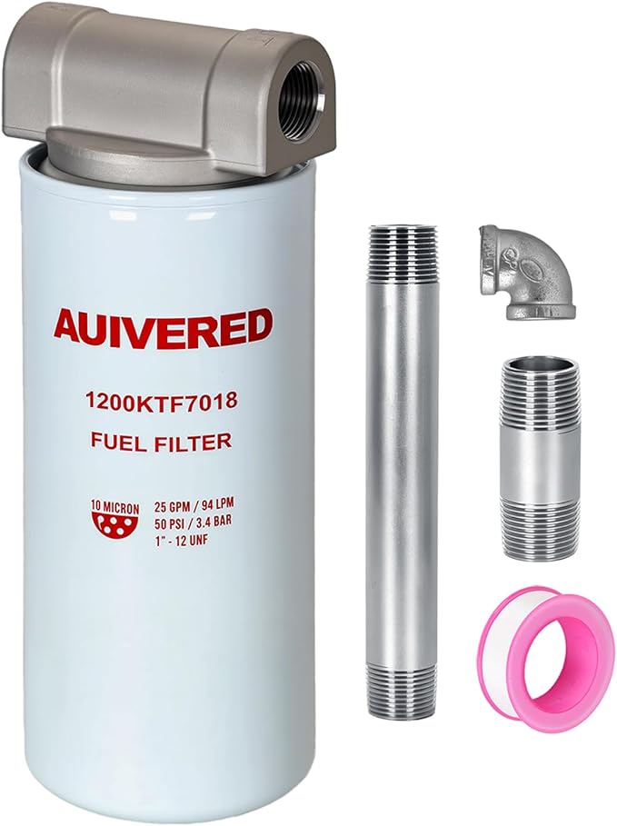 1200KTF7018 F1810PM0 Fuel Filter - Spin-on Particulate - Fit for Transfer Pump FR112 FR1210G FR610G 25 GPM 3/4” with 1200KTG9075 Filter Head and 3/4” ST Elbow and 3/4 x 7” Nipple