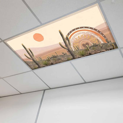 Fluorescent Light Covers for Ceiling Lights Cactus Desert Magnetic Light Filters 1 Pack 4x2 ft Sun Mountain Rainbow Bohemian Style Ceiling Lights Cover for Classroom Office School Home Drop Lamp Decor