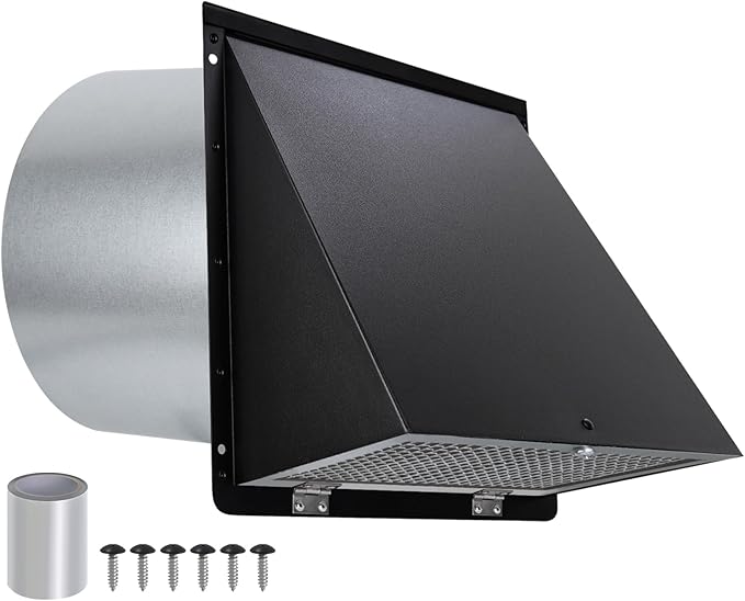 12 Inch Wall Vent Hood Exhaust Vent Cap Dryer Vent Cover,Exterior Hooded Wall Vent with Screen and Damper for HVAC Duct Dryer AC Industrial Facilities Ventilation Outdoor Air Exhaust,Galvanized Steel