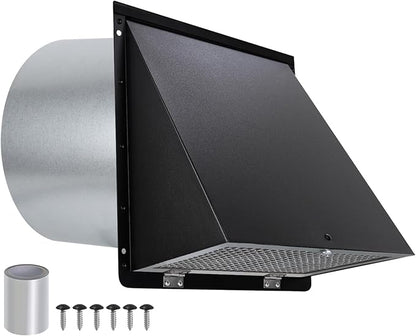 12 Inch Wall Vent Hood Exhaust Vent Cap Dryer Vent Cover,Exterior Hooded Wall Vent with Screen and Damper for HVAC Duct Dryer AC Industrial Facilities Ventilation Outdoor Air Exhaust,Galvanized Steel