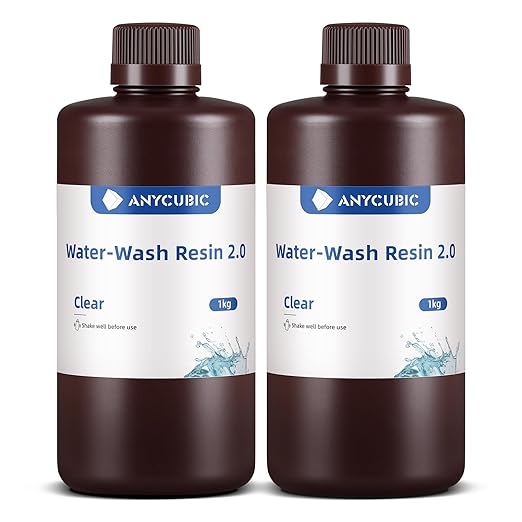 ANYCUBIC Water Washable 3D Printer Resin, 405nm High Precision UV-Curing 3D Resin, Low Shrinkage Photopolymer Resin for 8K Capable LCD DLP Resin 3D Printer Printing (Clear + Clear, 2000g)