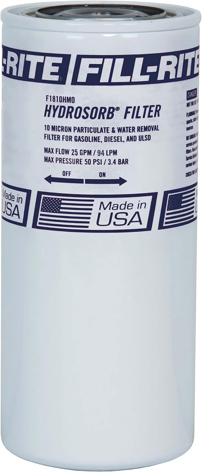Fill-Rite F1810HM0 1" - 12 UNF 25 GPM (94 LPM) 10 Micron Water Sensing Spin-On Fuel Filter, Hydrosorb