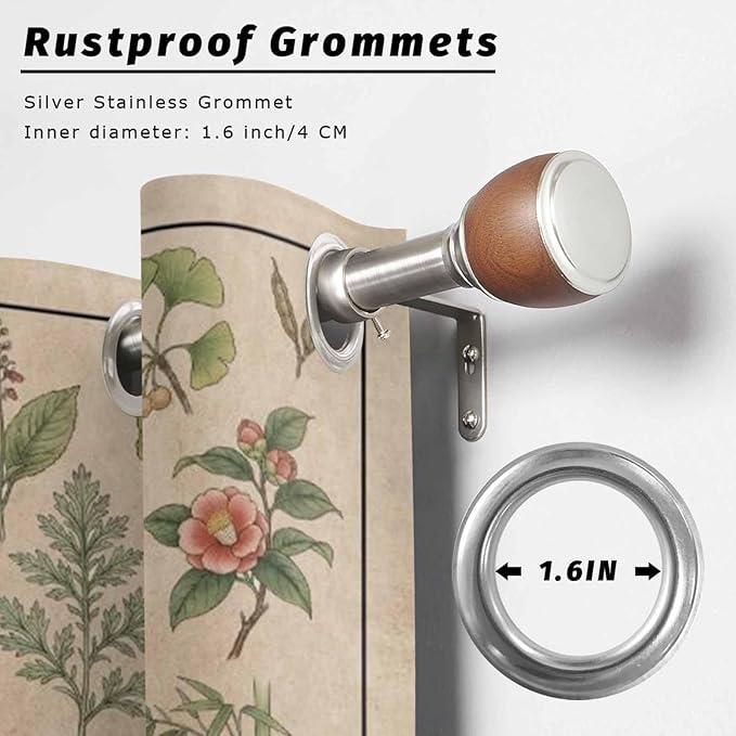 Vintage Outdoor Curtains for Patio Grass Herbal Botanical Garden Plants Waterproof Outside Curtains with Grommet Top Weatherproof Curtain for Cabana Pergola Gazebo, 2 Pack, 54" W x 95" L