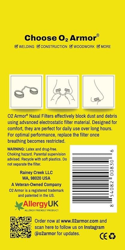O2 Armor Nose Filters for Welders & Allergies - Nose Filter for Dust - Nasal Filters for Welding - Nose Dust Mask for Construction (Sample 4 Pack)