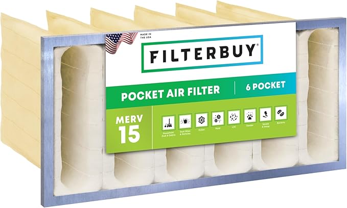 Filterbuy 12x24x12 6-Pocket Air Filter MERV 15 HVAC Replacement (1-Pack)